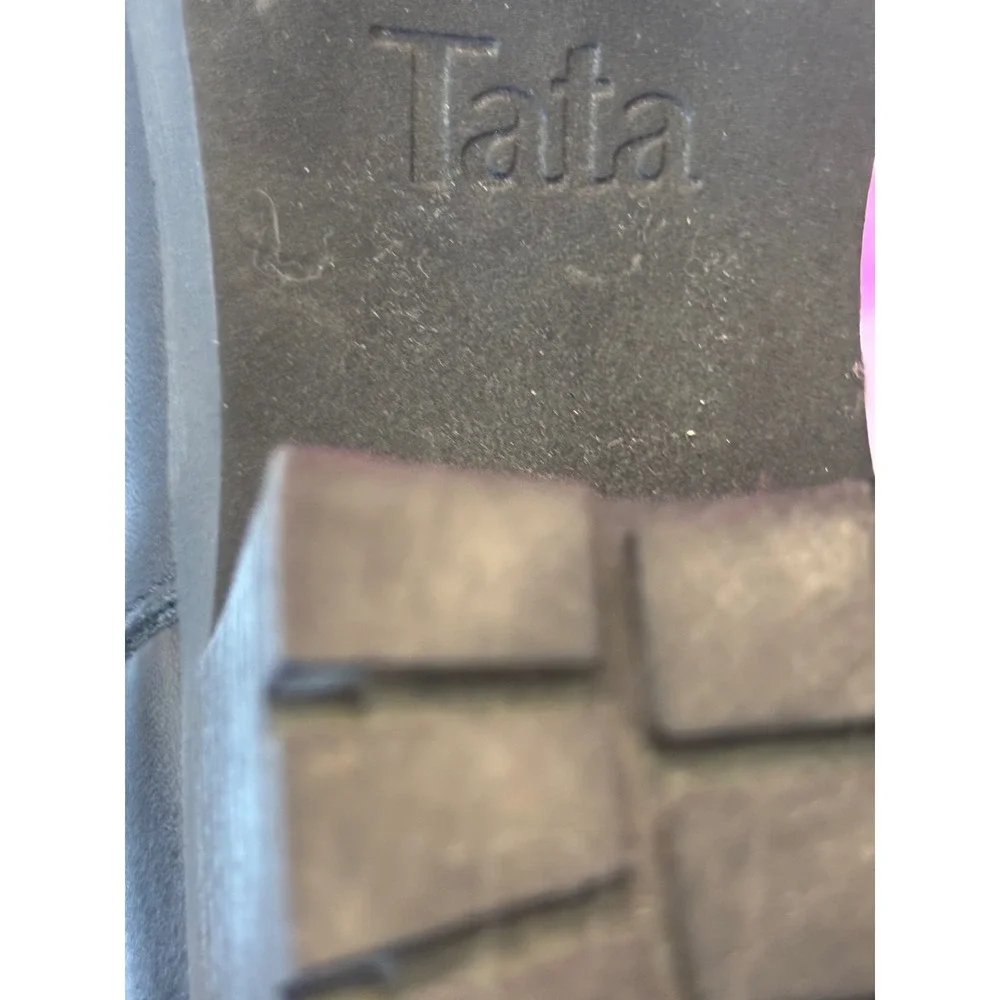 Tata Black Leather Over The Knee Boots Buckle Detail Low Block Heel Tall Boots